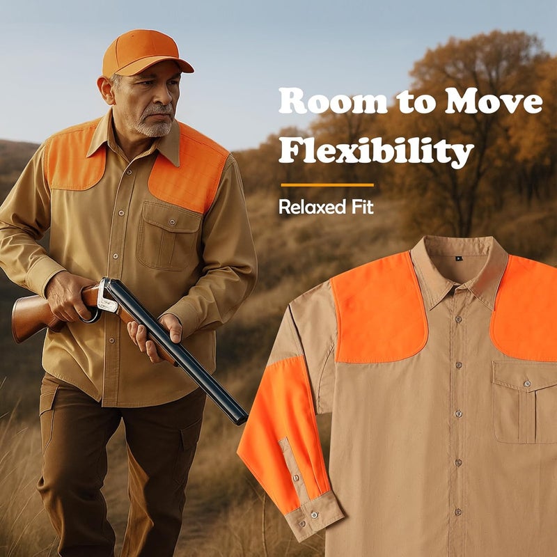 NEW VIEW Men's Upland Hunting Shirt, Pheasant Shooting Shirt Field & Stream, Brown Tactical Shirt, Long Sleeve Hunting Shirt - Image 5